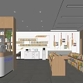 Modern Bright Administrative Service Hall with Self Service Kiosk Counter Stools and Shelves