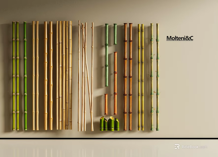 Natural Bamboo Poles with Green Yellow and Brown Hues for Interior Decor 3d model 