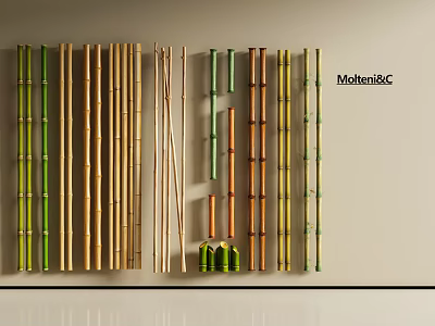 Natural Bamboo Poles with Green Yellow and Brown Hues for Interior Decor 3d model