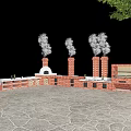Kindergarten With Red Brick Smoky Chimneys Small Wooden House Green Tree And Stone Paved Ground