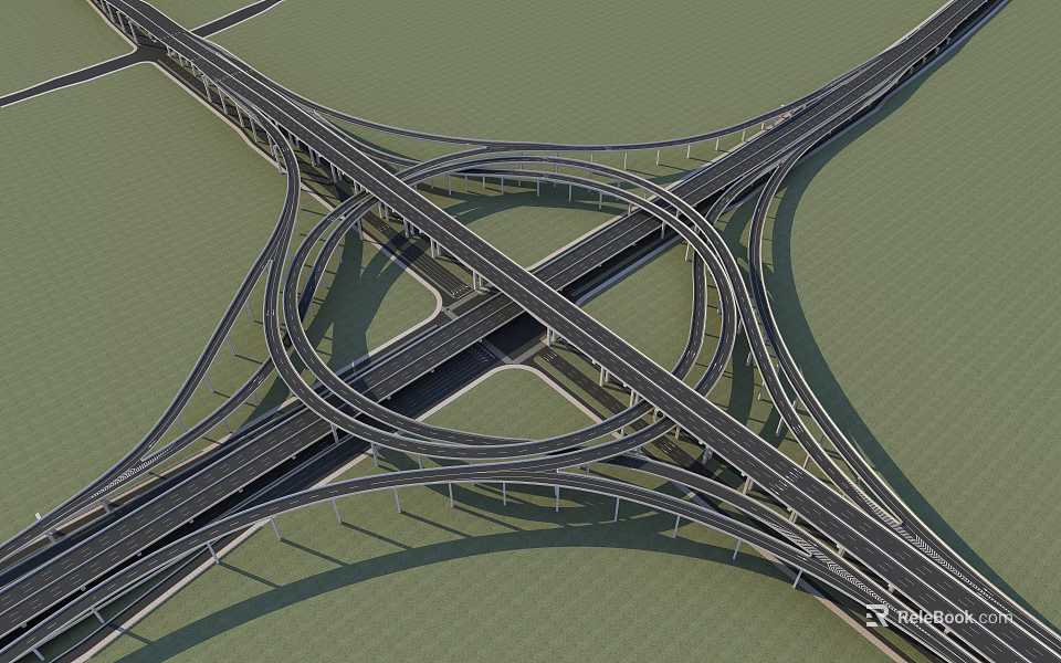Road Infrastructure Complex Highway Interchange With Multi Lane Overpasses And Connected Routes 3d model 
