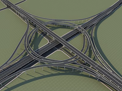 Road Infrastructure Complex Highway Interchange With Multi Lane Overpasses And Connected Routes 3d model