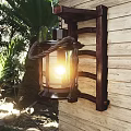 Wooden Wall Lamp with Rope Decoration Illuminated in Outdoor Garden Setting