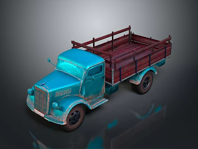 Vintage Blue Classic Truck With Red Wooden Cargo Bed And Retro Details 3d model