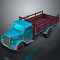 Vintage Blue Classic Truck With Red Wooden Cargo Bed And Retro Details