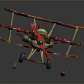 Red Biplane Model With Gold Green Accents For Cosmic Aerospace