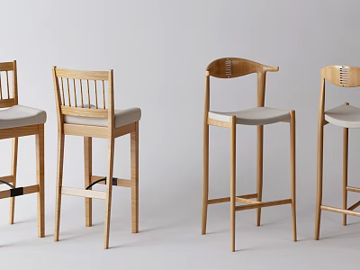 Wooden Bar Stools With Light Colored Seats And Modern Design Details 3d model
