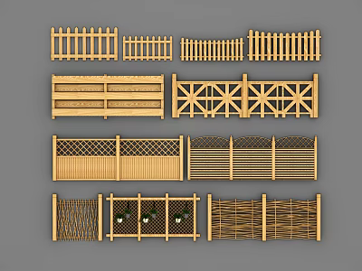 Various Wooden Fence Designs With Decorative Patterns And Classic Styles 3d model