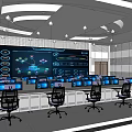 Modern Control Room Interior With Multiple Monitors Large Screen Display And Control Desks 3d model