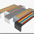 Colorful Striped Landscape Seats with Wooden Panels and Metal Frames Design