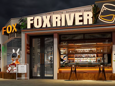 FOX RIVER Bar Featuring Craft Cocktails Bartending Food Stuffed Astronaut Modern Exterior And Bar Counter 3d model