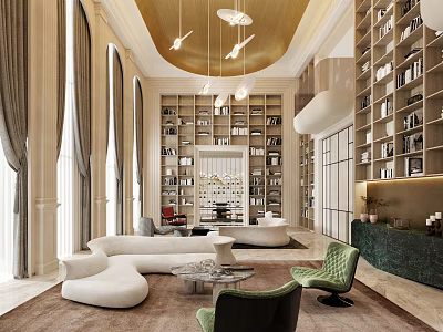 Light Luxury Duplex Living Room Pick-up Empty Living Room 3d model