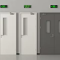 Emergency Exit Doors With White Single And Gray Double Doors And Green Signs