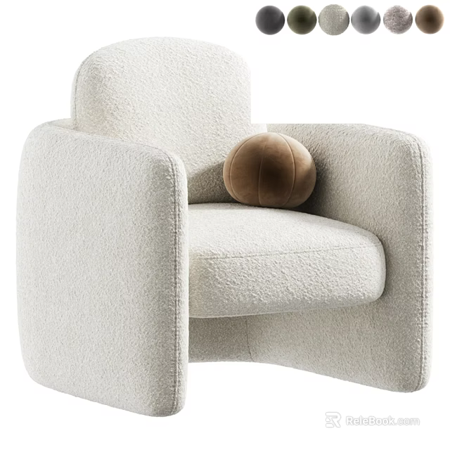 Beige Plush Single Sofa With Wide Armrests And Brown Round Pillow 3d model 