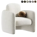 Beige Plush Single Sofa With Wide Armrests And Brown Round Pillow