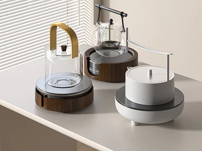 Elegant Modern Kitchen Appliances With Wooden Bases Glass Tops And White Finish 3d model