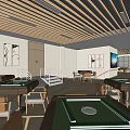 Comfortable Hospital Outpatient Clinic Interior With Wooden Ceiling Lighting Tables Chairs Potted Plants And Windows