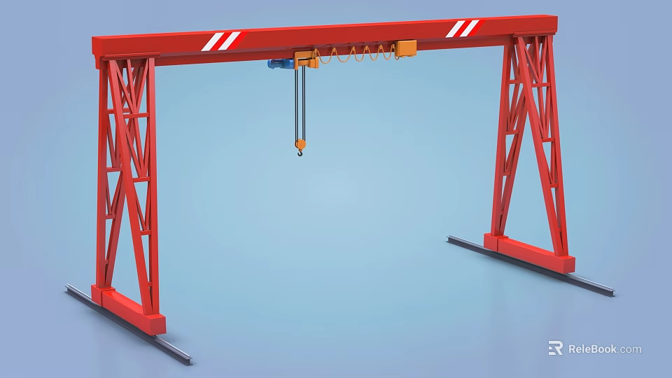 Red Industrial Gantry Crane With Steel Frame Structure And Hoist Hook 3d model 