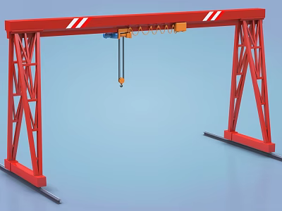 Red Industrial Gantry Crane With Steel Frame Structure And Hoist Hook 3d model