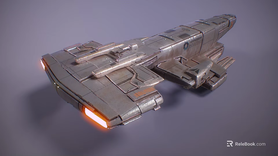 Futuristic Sci-Fi Spaceship 3D Model With Metallic Hull And Orange Thruster Lights 3d model 