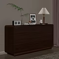 Modern Wooden Dresser With Green Plant Table Lamp Photo Frame Clock And Books On Top