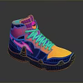 Vibrant High Top Sports Shoes With Multicolor Design And Glowing Blue Sole Trim