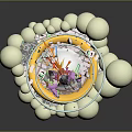 Colorful Biological Mechanical Creature Surrounded By White Spheres On Circular Platform