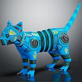 Blue Mechanical Cat Character With Yellow Accents And Detailed Robotic Design