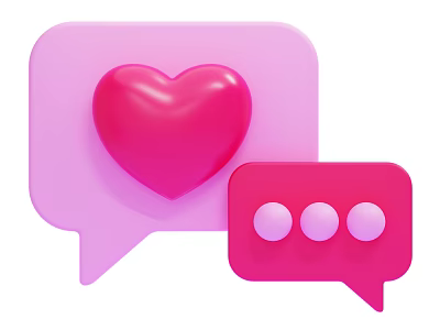 Decorative Ornament Combination with Pink Red Speech Bubbles Heart and Round Dots 3d model