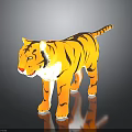 Stuffed Tiger Toy With Orange Black Stripes White Belly In Standing Pose And Reflection