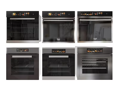 Kitchen Appliances Displaying Six Different Stainless Steel Oven Models For Modern Kitchens 3d model