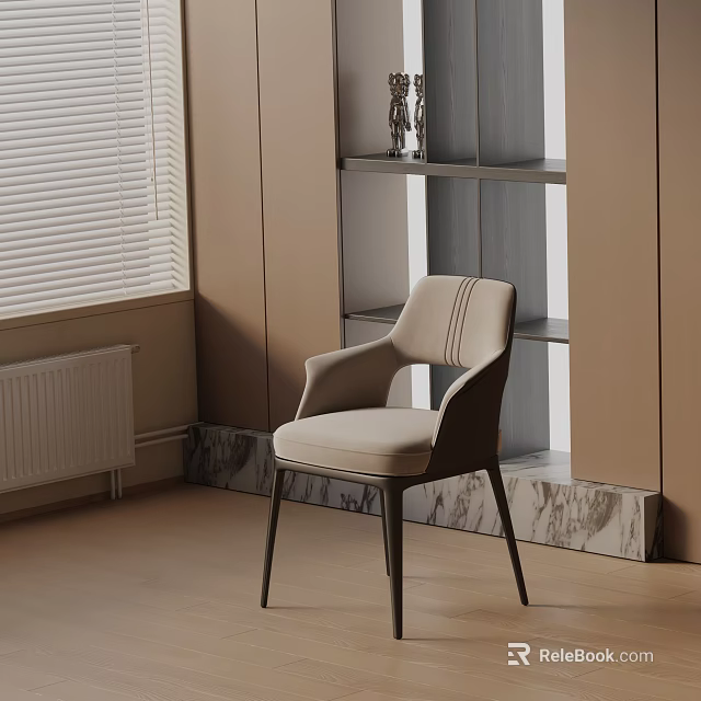 Modern Beige Dining Chair With Armrest And Black Metal Legs In Light Tone Interior 3d model 