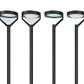 Modern Outdoor Lights With Silver Poles And Round Shades For Night Illumination