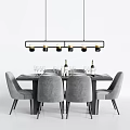 Stylish Dining Table Set With Gray Chairs Wine Bottles And Glasses 3d model