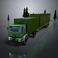 Green Military Tank in Outdoor Environment with Trees and Gray Reflective Ground