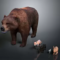 Realistic Brown Bear With Small Animals In Wildlife Model Display Scene 3d model