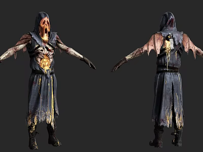 Dark Style Game Movie Character With Tattered Cloak Ragged Clothing And Torn Sleeves 3d model