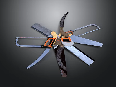 Various Garden Cutting Tools Set With Metal Blades And Orange Handles 3d model