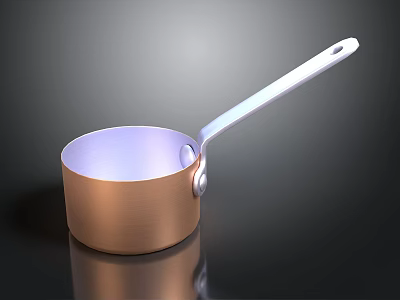 Shiny Copper Kitchen Appliance Pot With Long Handle And Smooth Surface 3d model
