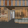 Elegant Restaurant Interior Design With Wooden Decor Marble Counter And Partition Dividers