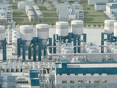 Industrial Factory Plant with Cooling Towers Pipe Systems and Modern Facilities 3d model