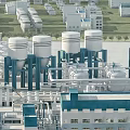 Industrial Factory Plant with Cooling Towers Pipe Systems and Modern Facilities
