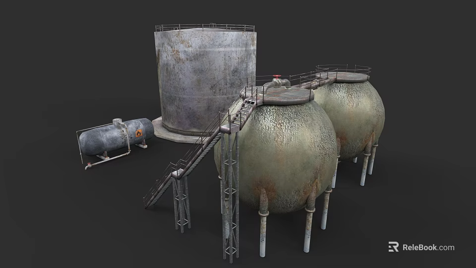Industrial Equipment Featuring Large Storage Tanks Metal Structures And Connected Pipes 3d model 