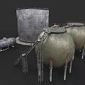Industrial Equipment Featuring Large Storage Tanks Metal Structures And Connected Pipes