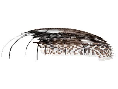 Modern Ceiling Design With Metallic Strips And Geometric Blocks In Circular Curved Structure 3d model