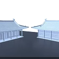 Two Traditional Chinese Architecture Models With Tiled Roofs And Overhanging Eaves