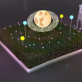 Colorful Outdoor Lights On Green Lawn With Circular Moon Pattern And Spherical Lamps