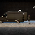 Black Mercedes-Benz Utility Van With Open Door Roof Equipment Drone And Nearby Person