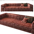 Brown Velvet Three-Seater Sofa with Green and Brown Cushions Modern Cozy Design