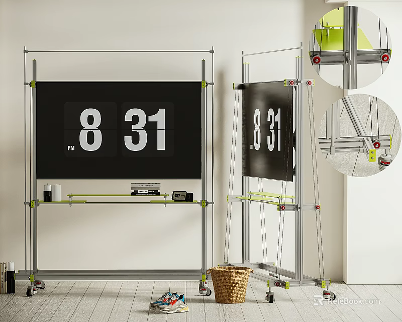 Modern TV Stand With Metal Frame Digital Display And Storage Basket 3d model